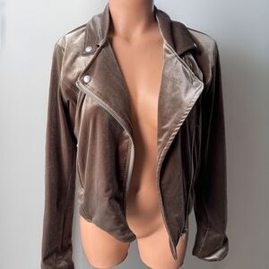 BlankNYC Brown Velvet Moto Jacket Size S Zip Biker